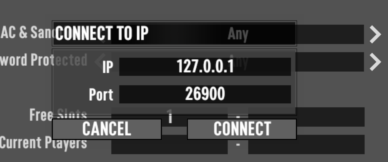 7 Days to Die game open on PC. The user is navigating the main menu, clicking "Join a Game," and then selecting "Connect to IP" to join a server.